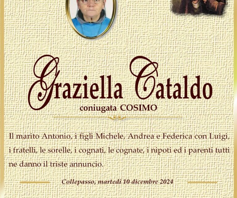 È morta Graziella Cataldo, coniug. Cosimo