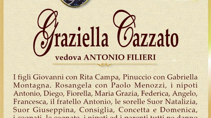 È morta Graziella Cazzato, ved. Filieri