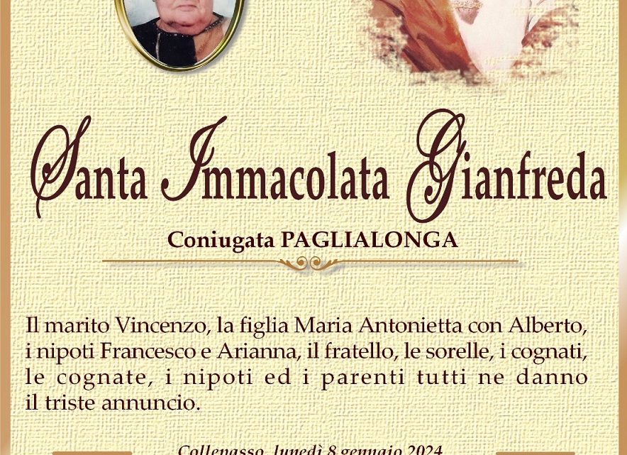 È morta Santa Immacolata Gianfreda in Paglialonga