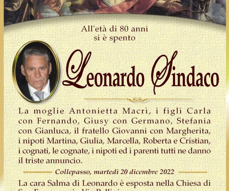 È morto Leonardo Sindaco