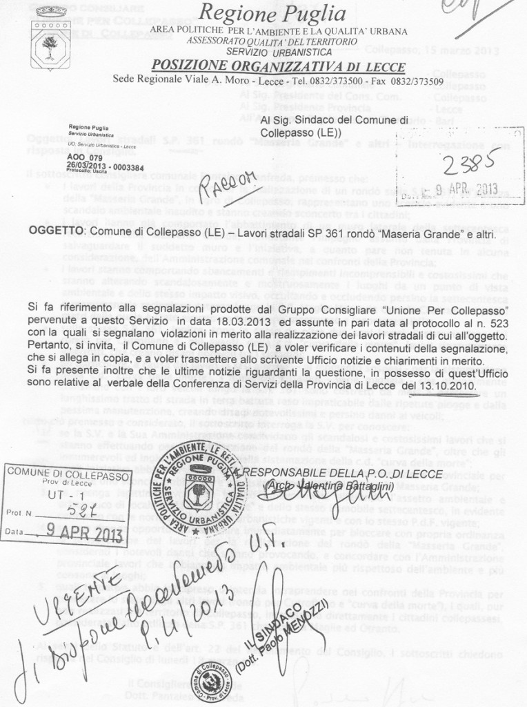 Lettera della Regione e disposizione di accertamento del sindaco 