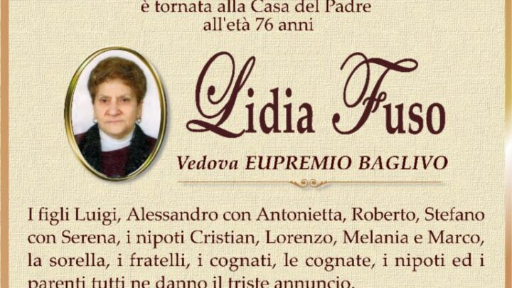 È morta Lidia Fuso, ved. Baglivo