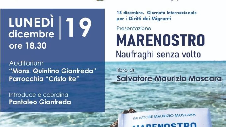 “Marenostro. Naufraghi senza volto”: presentazione del libro di Maurizio Moscara (19 dicembre, ore 18.30, Auditorium Chiesa “Cristo Re”)