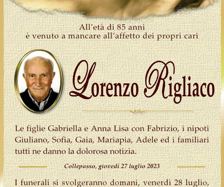 È morto Lorenzo Rigliaco