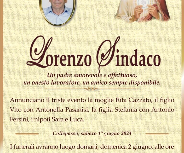 È morto Lorenzo Sindaco