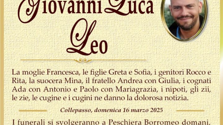 È morto Giovanni Luca Leo