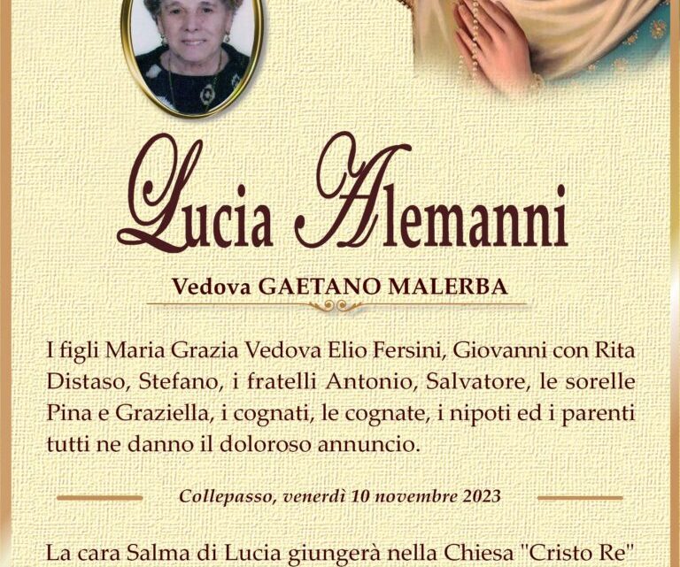 È morta Lucia Alemanni, ved. Malerba