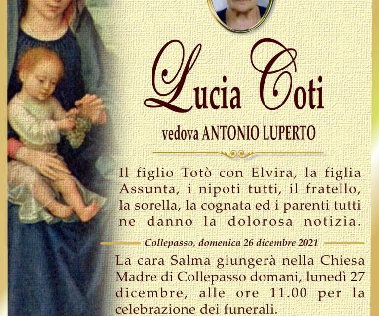 È morta Lucia Coti, ved. Luperto