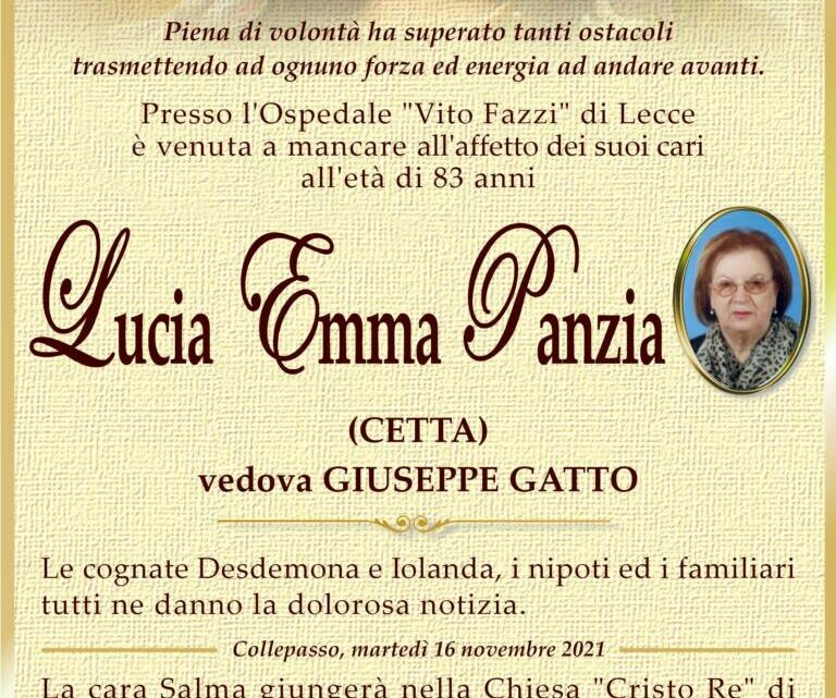 È morta Lucia Emma Panzia, ved. Gatto