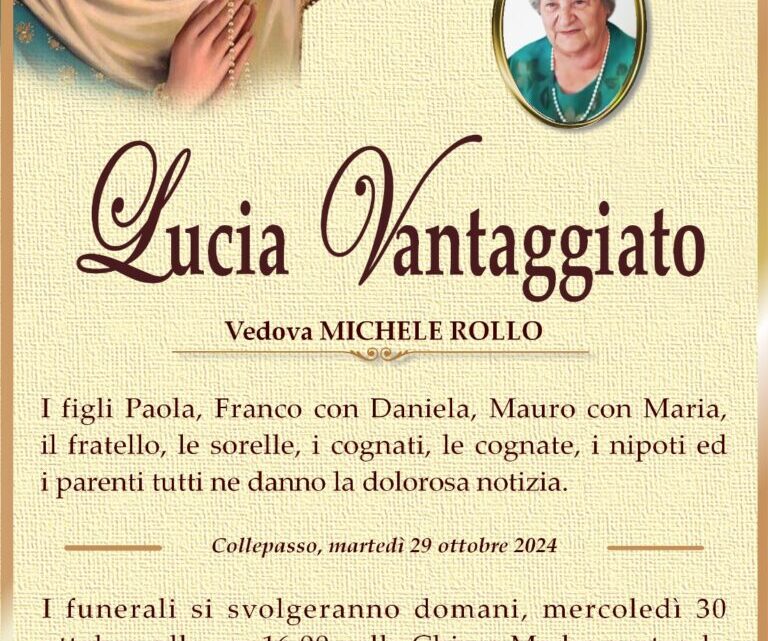 È morta Lucia Vantaggiato, ved. Rollo