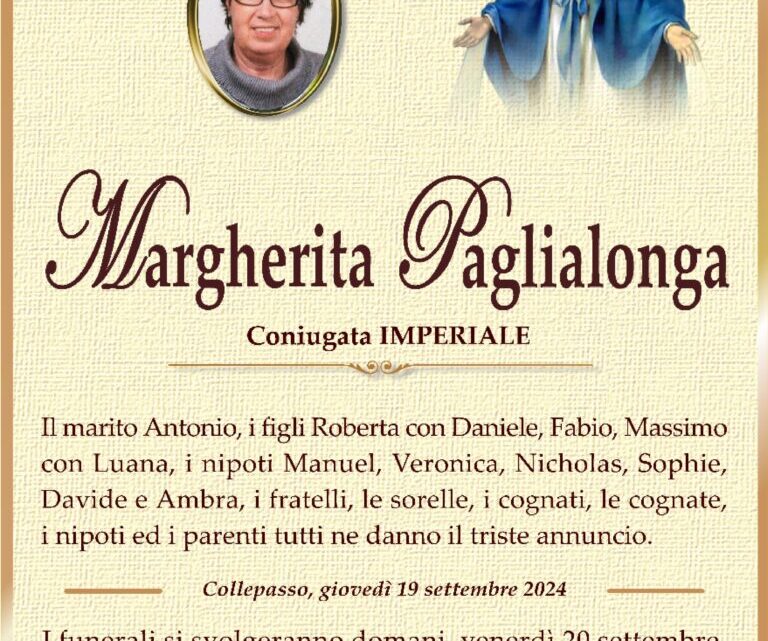 È morta Margherita Paglialonga, coniug. Imperiale