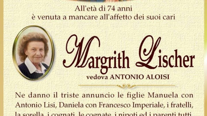 È morta Margrith Lischer, ved. Aloisi