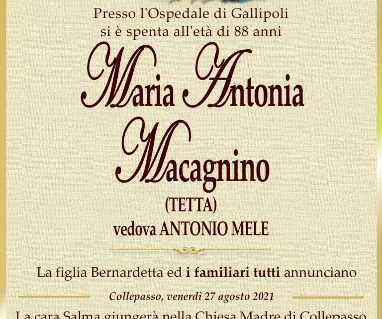 È morta Maria Antonia Macagnino, ved. Mele