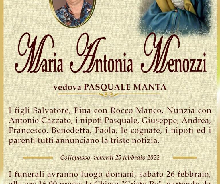 È morta Maria Antonia Menozzi, ved. Manta