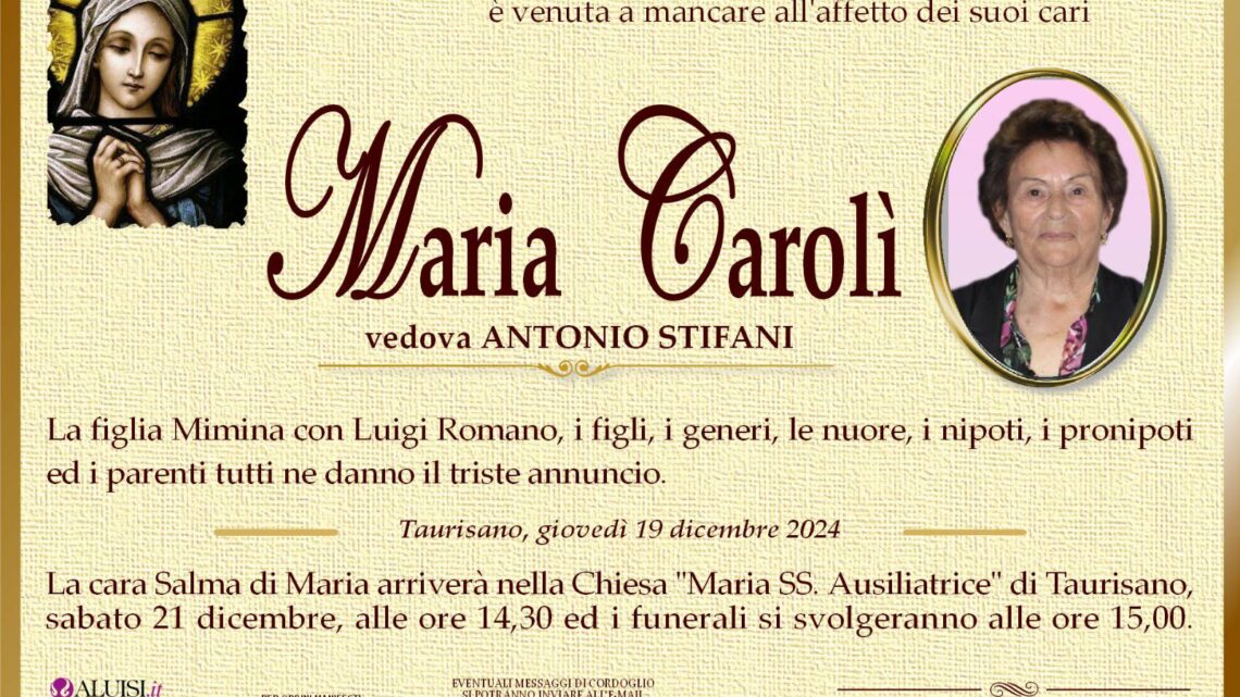 È morta Maria Carolì, ved. Stifani