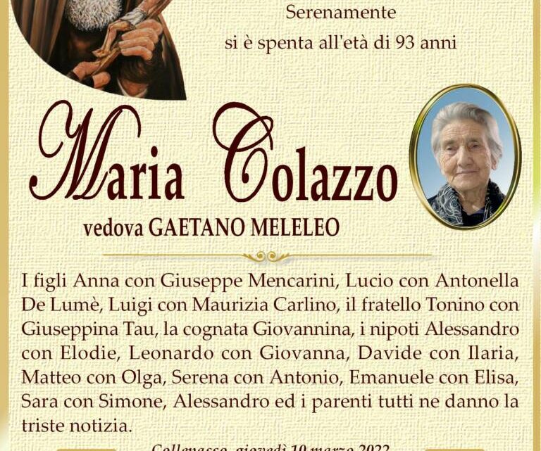 È morta Maria Colazzo, ved. Meleleo