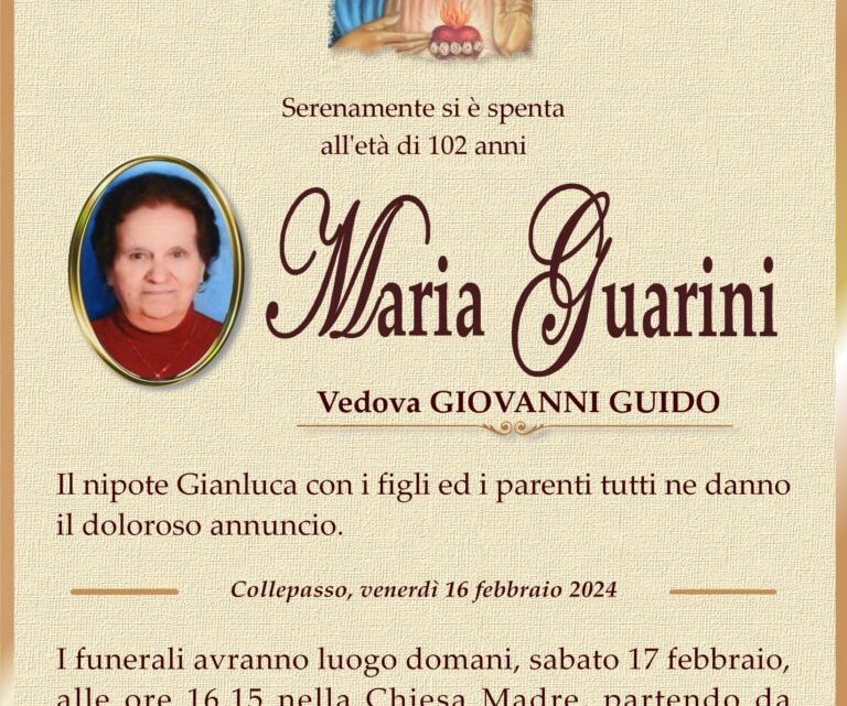 È morta Maria Guarini, ved. Guido