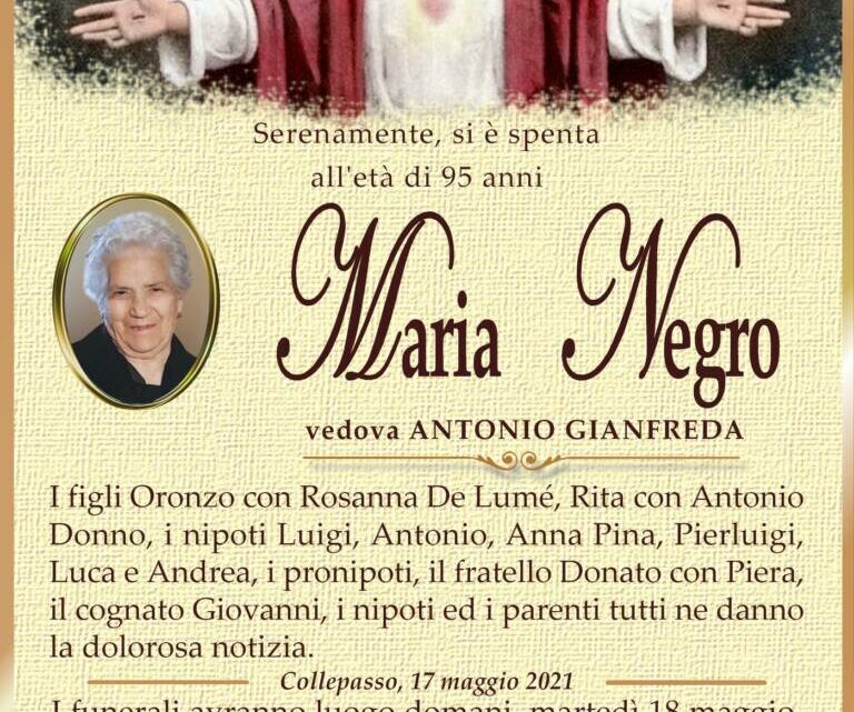 È morta Maria Negro, ved. Gianfreda