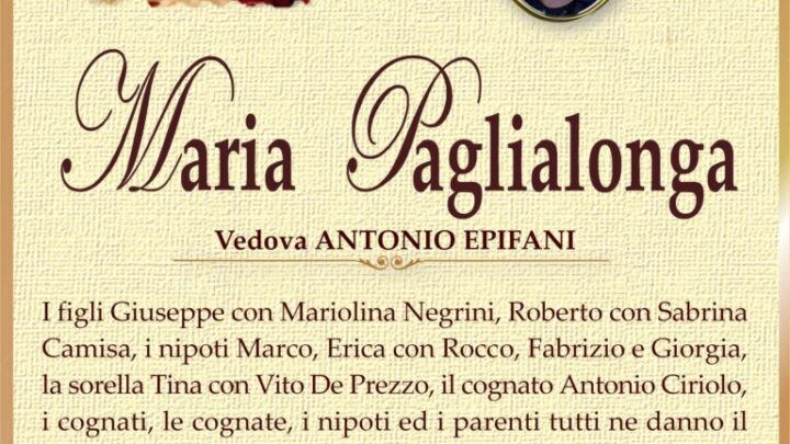 È morta Maria Paglialonga, ved. Epifani