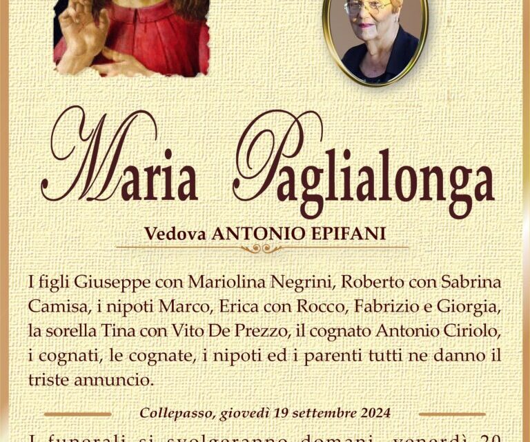 È morta Maria Paglialonga, ved. Epifani