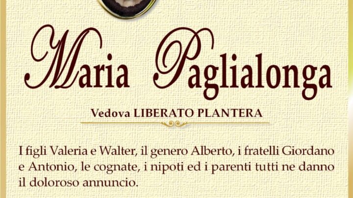 È morta Maria Paglialonga, ved. Plantera