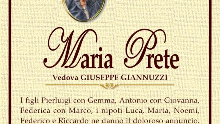 È morta Maria Prete, ved. Giannuzzi