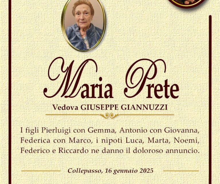 È morta Maria Prete, ved. Giannuzzi