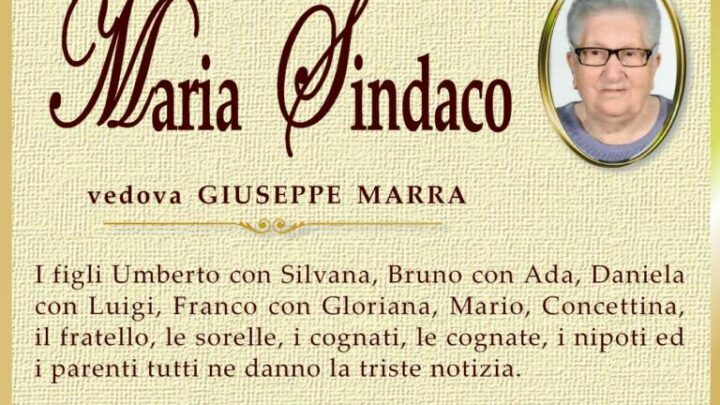 È morta Maria Sindaco, ved. Marra