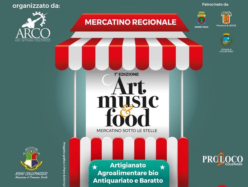 “Art music & food”: mercatino e concerto “Alla Bua” nei giardini del Palazzo Baronale (sabato 27 agosto)