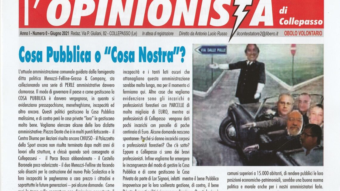 Torna “l’Opinionista di Collepasso”, periodico edito e diretto da Lucio Russo