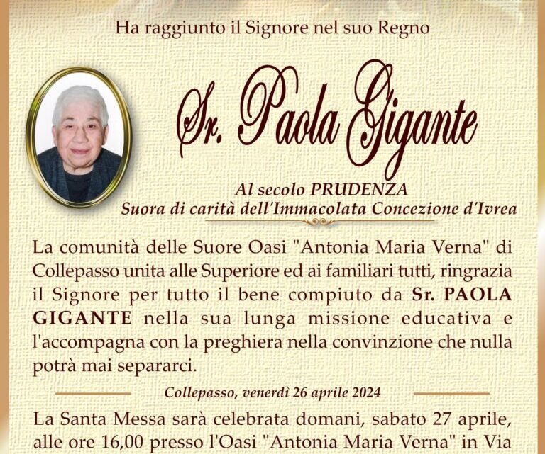 È morta Suor Paola Gigante