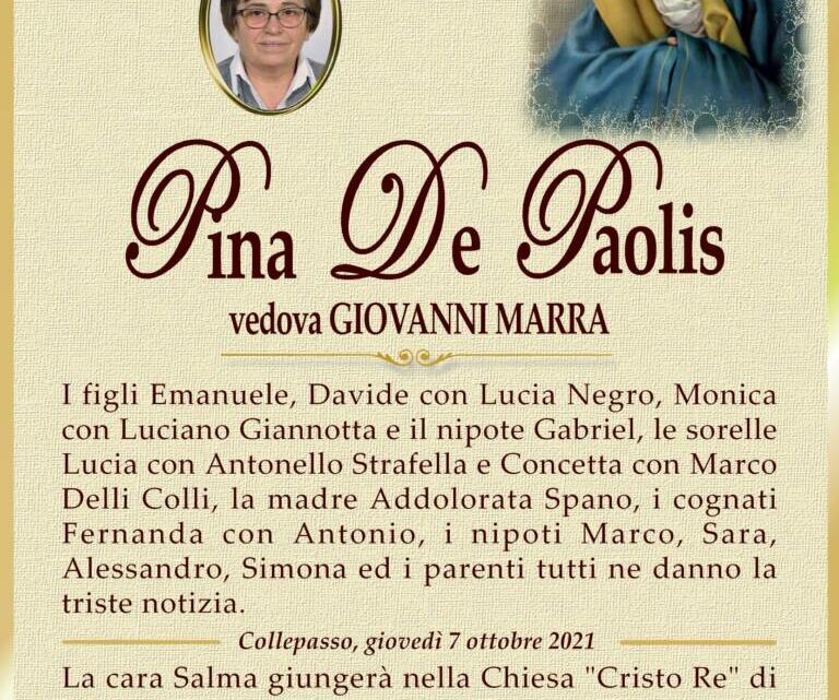 È morta Pina De Paolis, ved. Marra