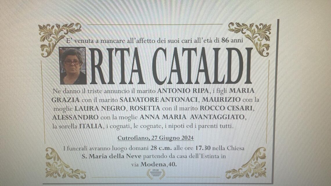 È morta Rita Cataldi in Ripa