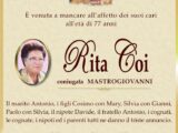 È morta Rita Coi in Mastrogiovanni