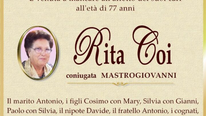 È morta Rita Coi in Mastrogiovanni