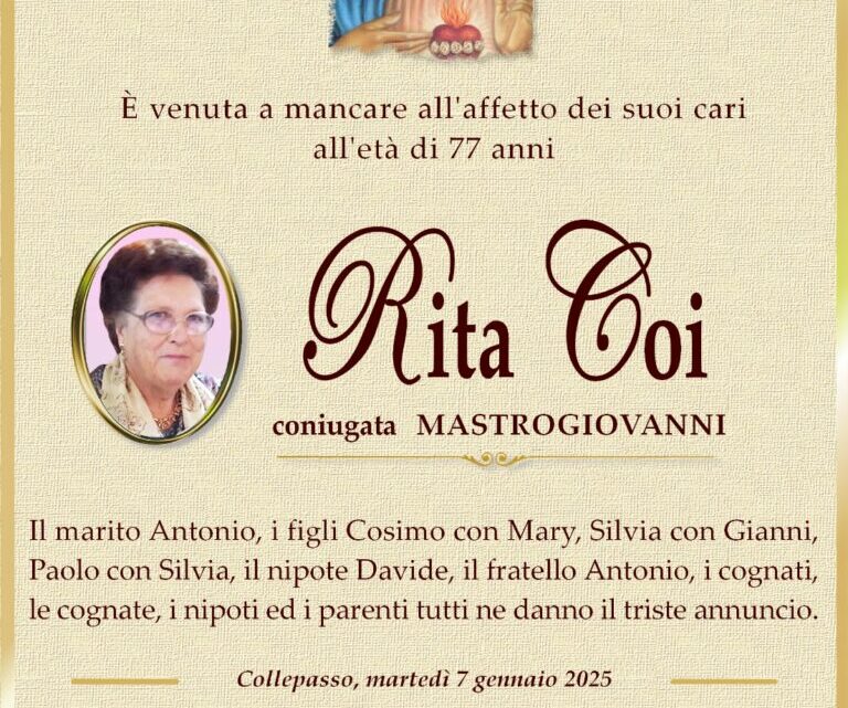 È morta Rita Coi in Mastrogiovanni