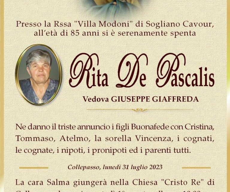 È morta Rita De Pascalis, ved. Giaffreda