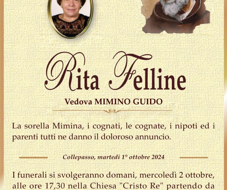 È morta Rita Felline, ved. Guido