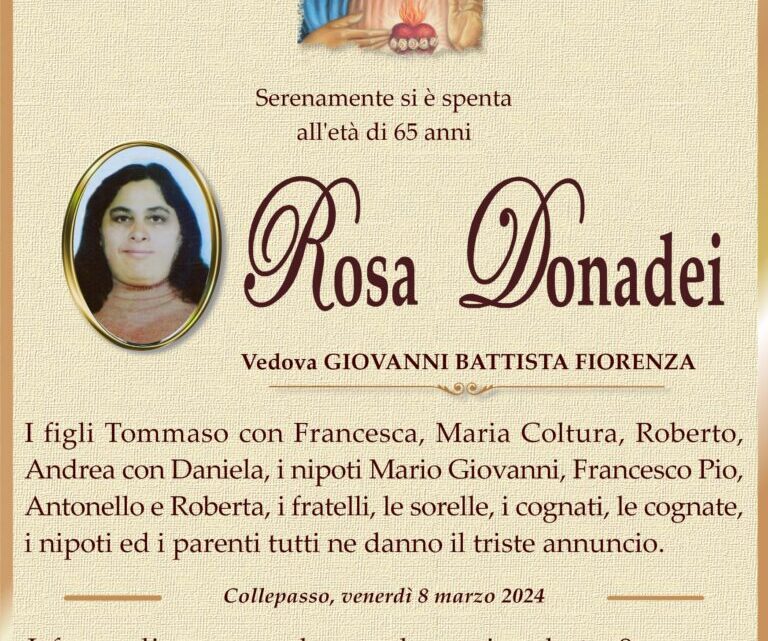 È morta Rosa Donadei, ved. Fiorenza