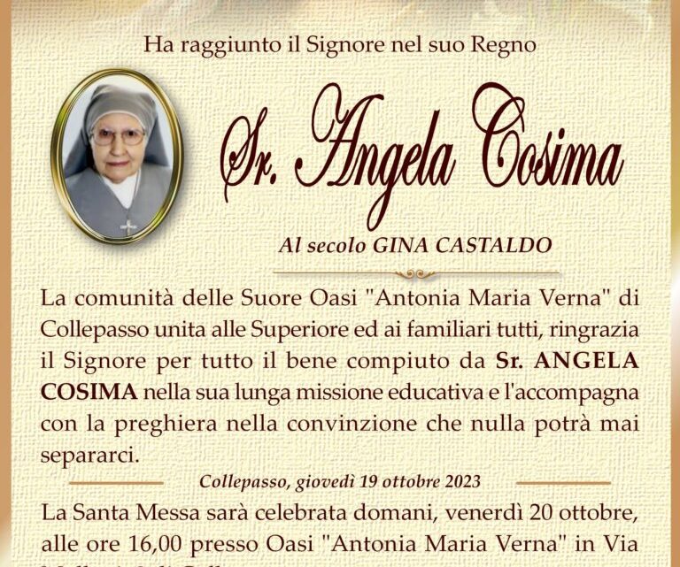 È morta Sr. Angela Cosima