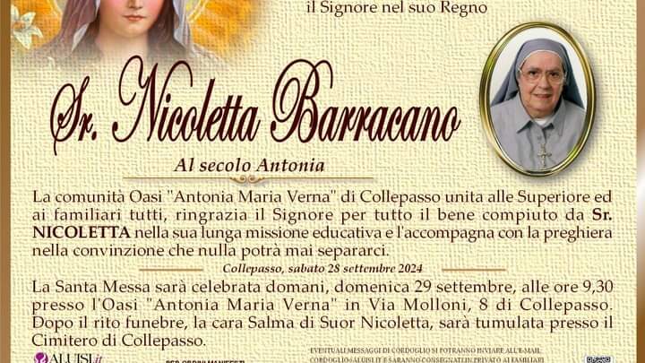 È morta Sr. Nicoletta Barracano