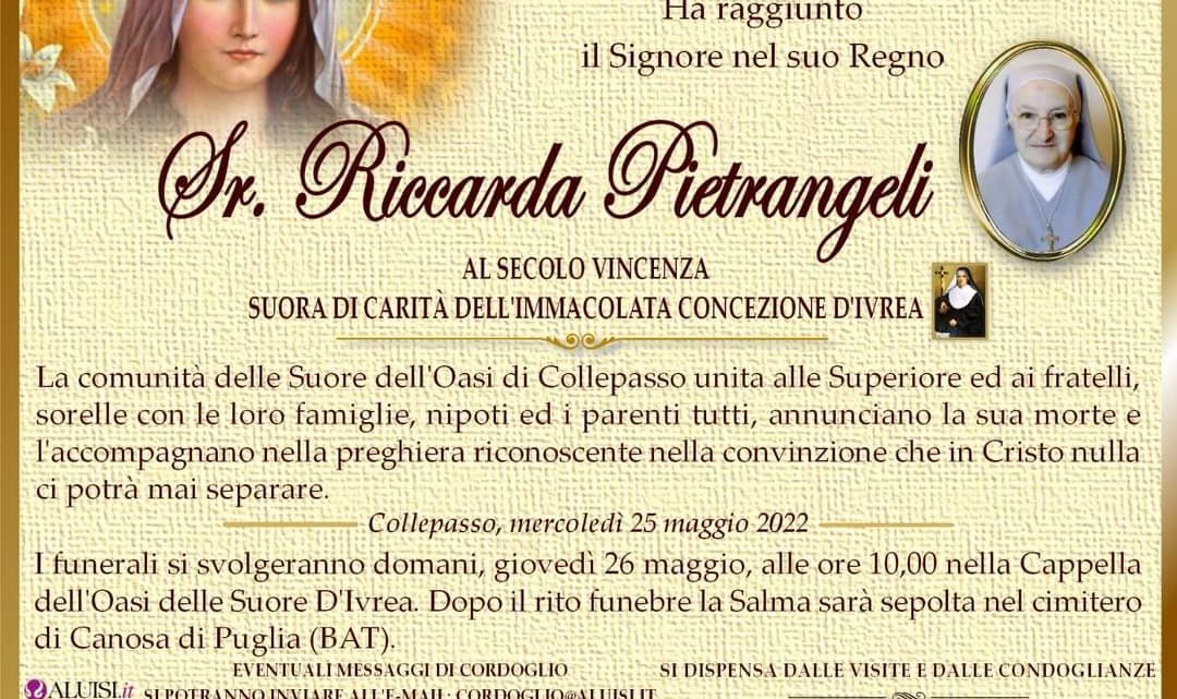 È morta Sr. Riccarda Pietrangeli