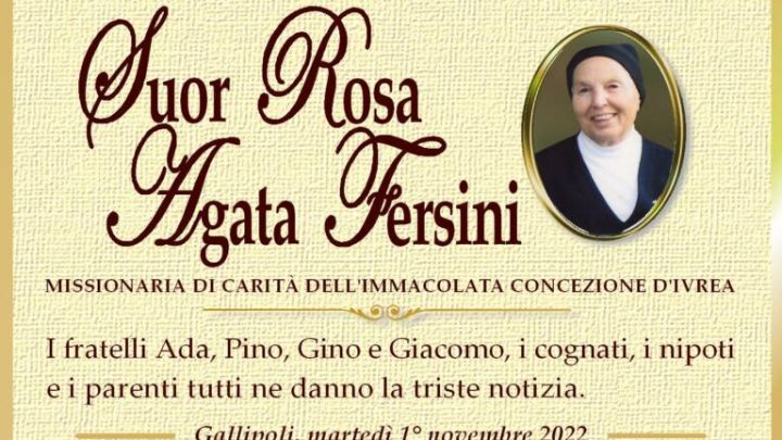 È morta Suor Rosa Agata Fersini