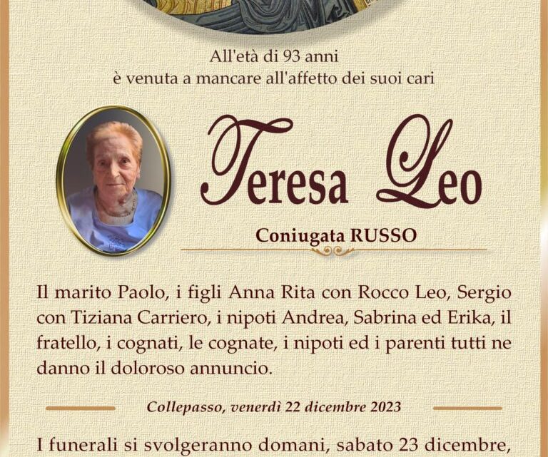 È morta Teresa Leo in Russo