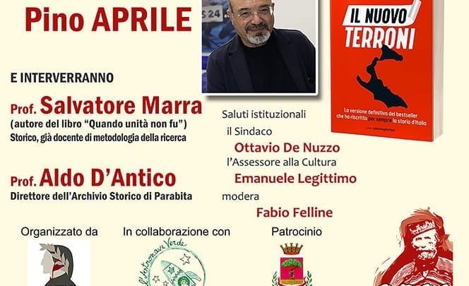 Il libro “Il Nuovo Terroni” presentato a Casarano dall’autore P. Aprile, S. Marra e A. D’Antico (17 aprile, ore 18, Auditorium comunale)