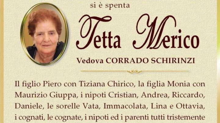 È morta Tetta Merico, ved. Schirinzi