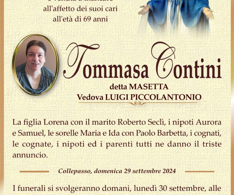 È morta Tommasa Contini, ved. Piccolantonio