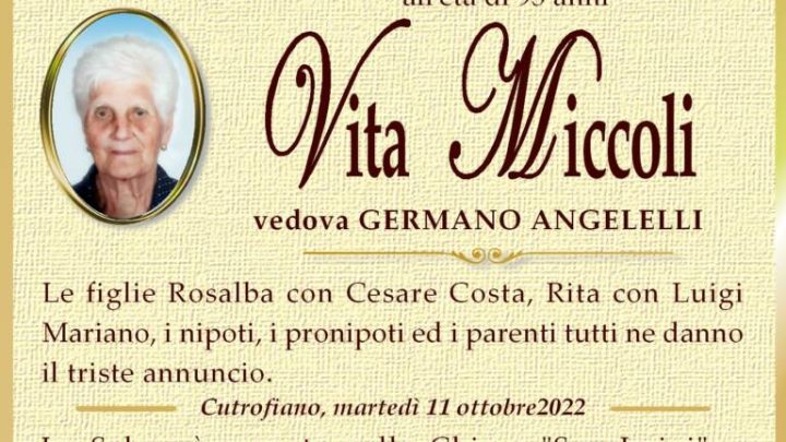 È morta Rita Miccoli, ved. Angelelli