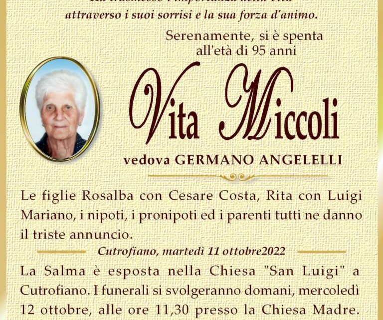 È morta Rita Miccoli, ved. Angelelli