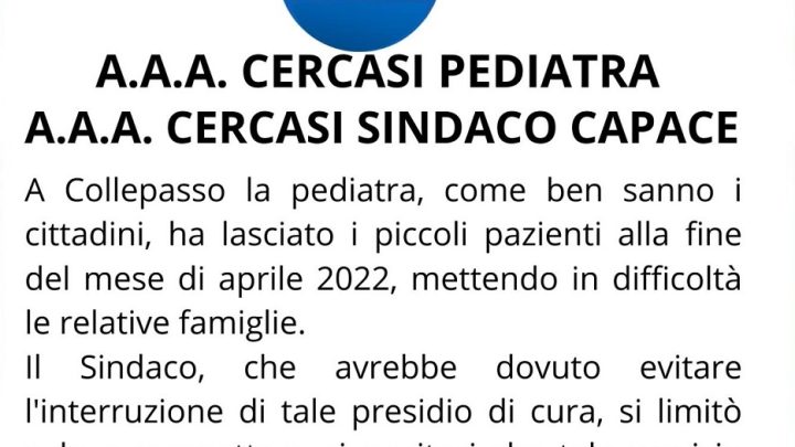 Da un anno manca un Pediatra a Collepasso: la denuncia in un volantino di “Viva Collepasso Popolare”